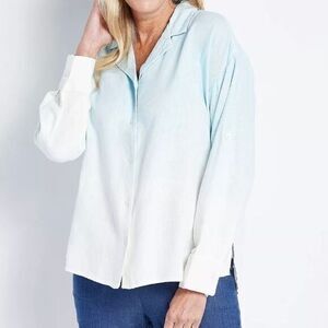 J Jason Wu NWT Blue White Dip Dye Oversized Linen Blend Button Down Shirt XL